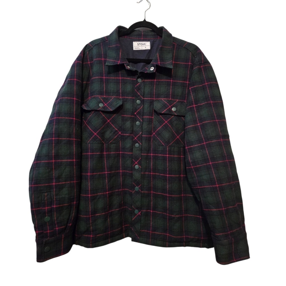 Stoic Lined Plaid Flannel Shacket Mens LG Blue Green Red Jacket Shirt Snap